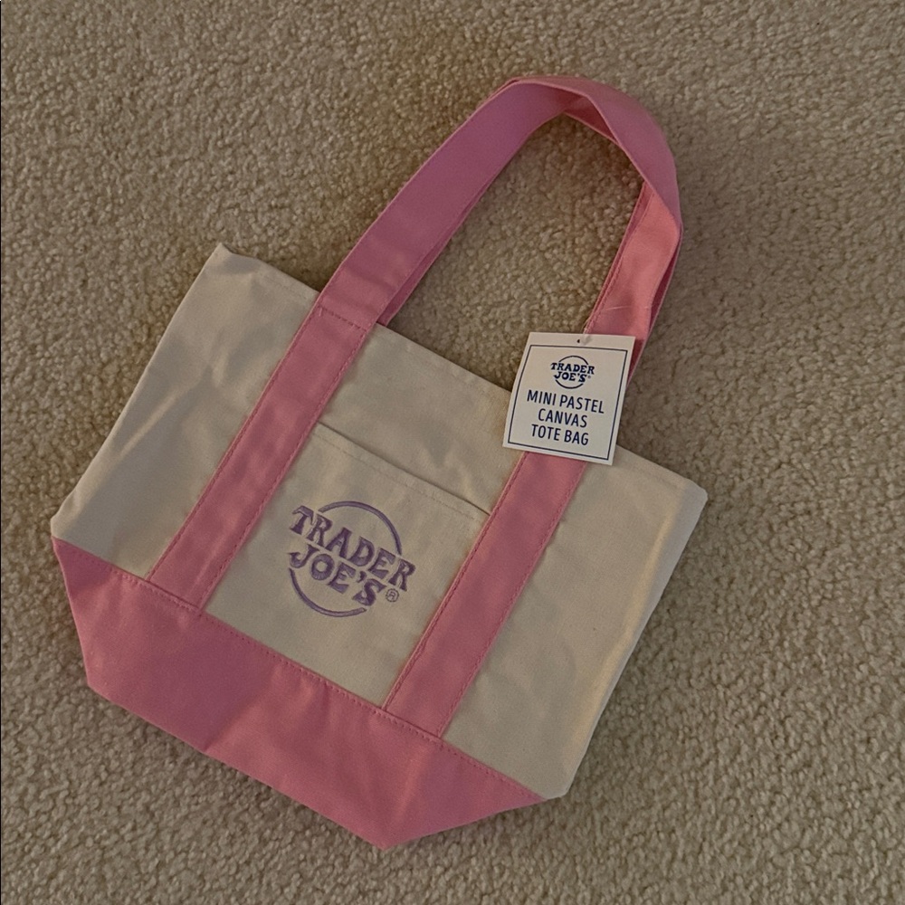 Trader Joe's Viral Pink and Cream Canvas Tote - Picture 3 of 4